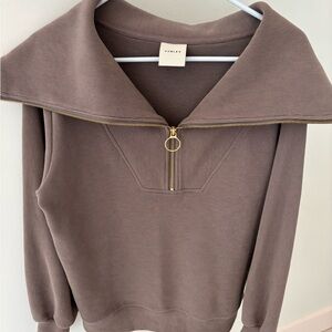 Varley Vine Taupe Ribbed Zip-Up Top